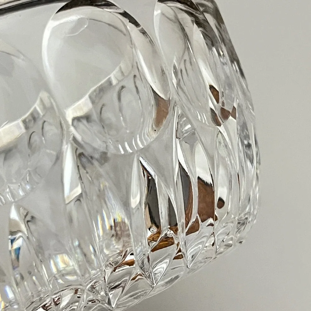 Leonard Crystal Crystal Serving Bowl 8 Inch Clear Silver Rim Cut‎ Glass Decor